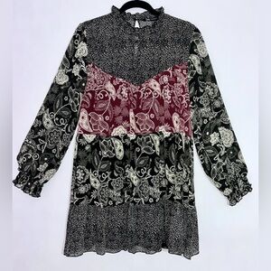 Zara Dress Womens XL Black Boho Hippie Paisley Sheer Gypsy Romantic Flowy